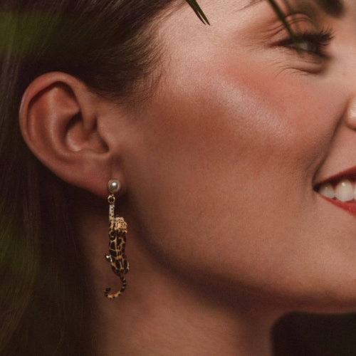 Clouded Leopard Drop Earrings