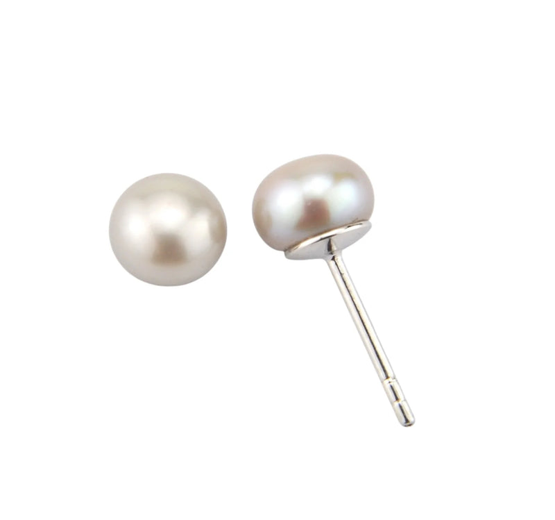 Plain Grey Button Pearl Studs