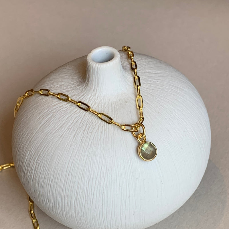 Gold Chain with Labrodite Pendant
