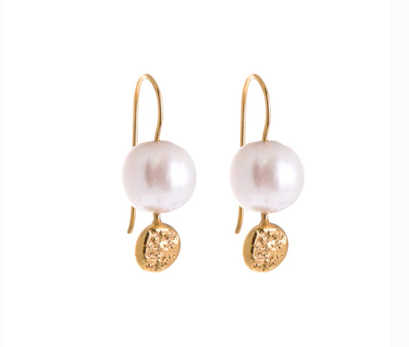 Pearl Moondot Drop Earrings Gold