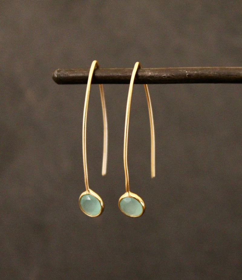 Gold And Gemstone Long Hoop Earrings