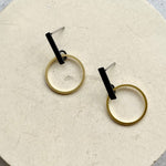 Black + Brass Line And Circle Earrings