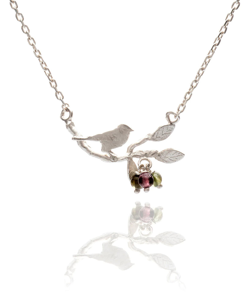 Silver Bird On Branch Necklace