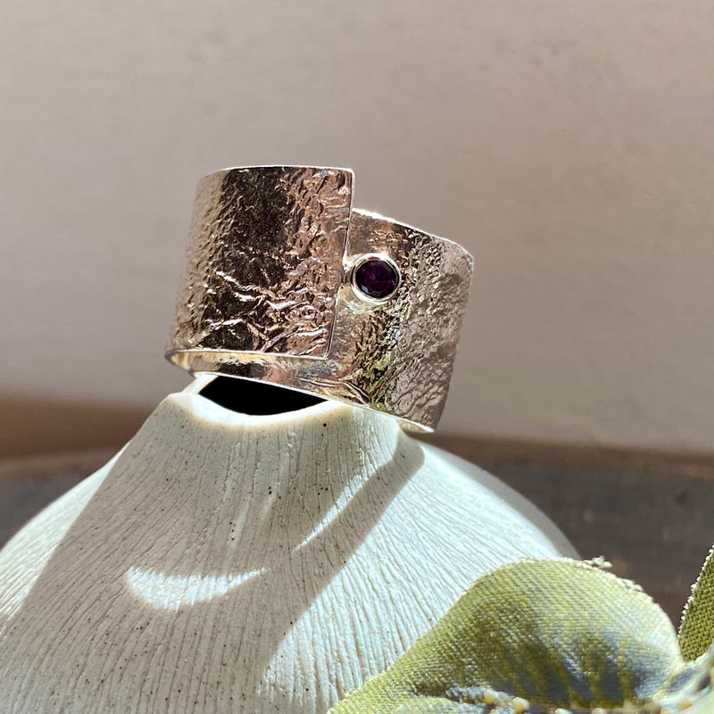 Silver Twist Wrap Ring With Amethyst