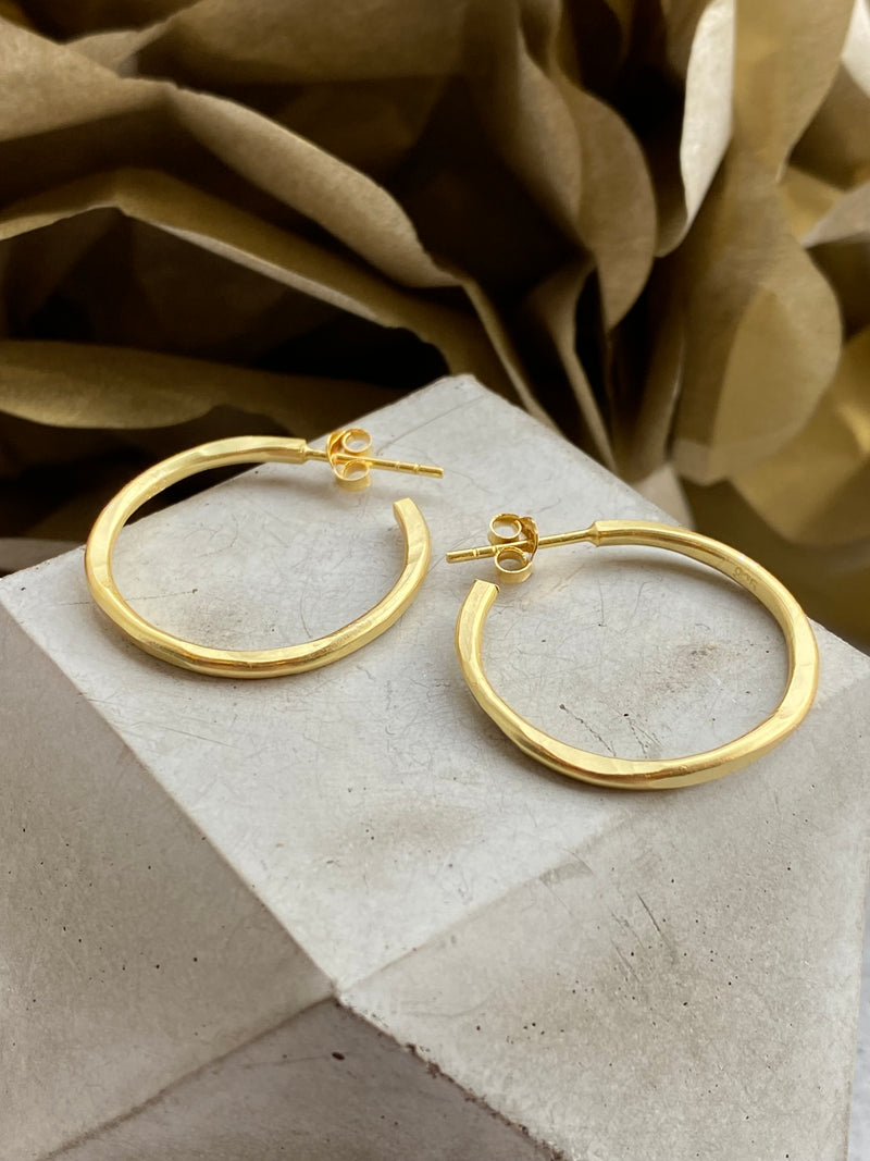 Hammered Gold Tapered Hoops