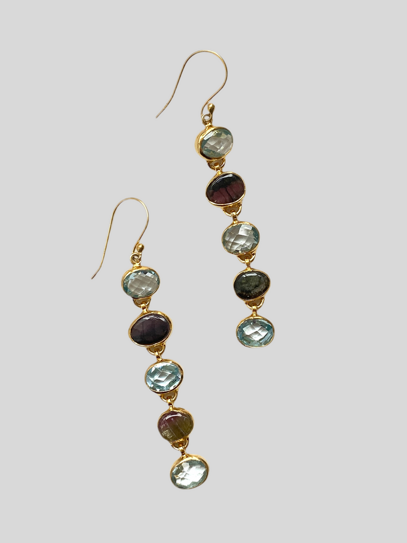 Blue Topaz And Tourmaline Earrings