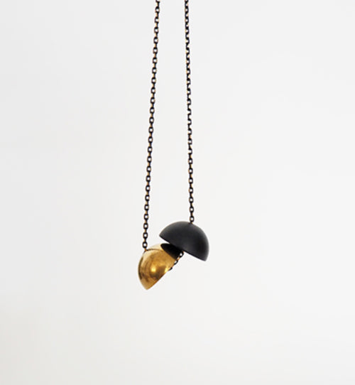Brass And Black Half Ball Necklace