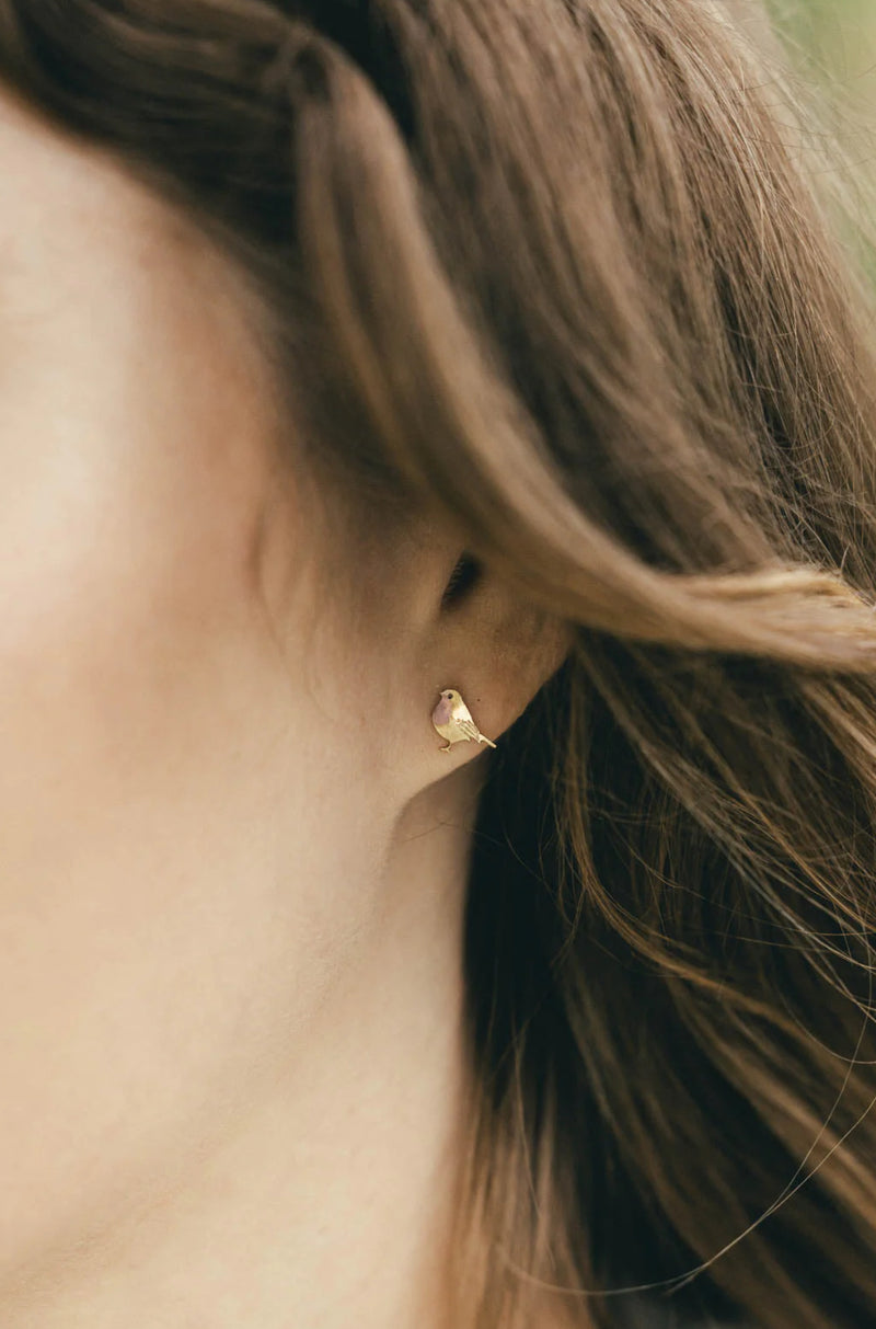 Gold Robin Stud Earrings
