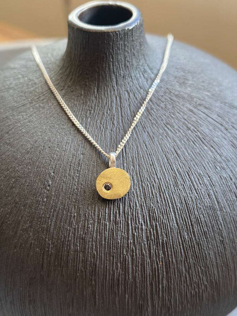 Single Drop Pebble Pendant With Black Diamond