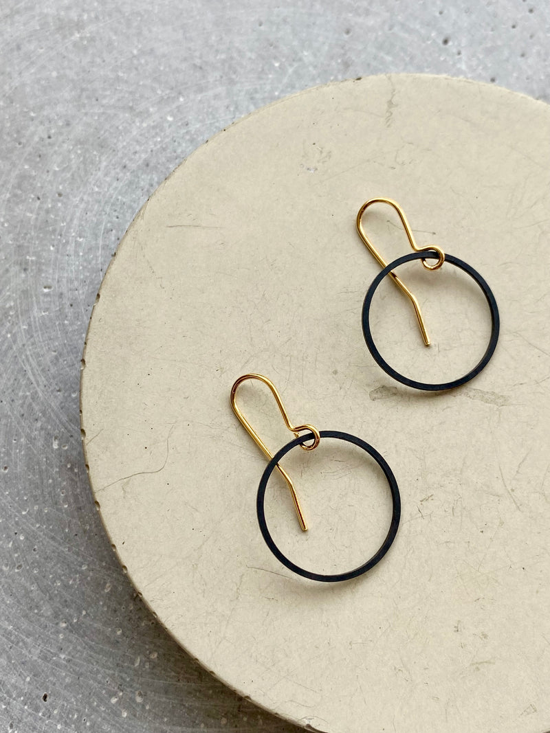 Black + Brass Simple Black Circle Earrings