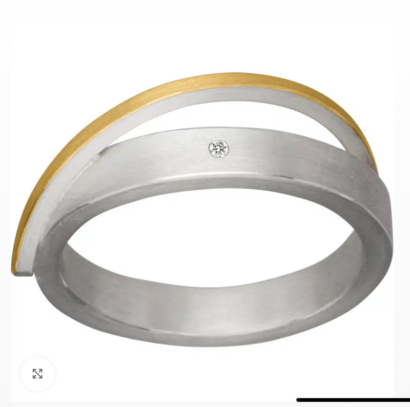 Silver And Gold Ring With Diamond