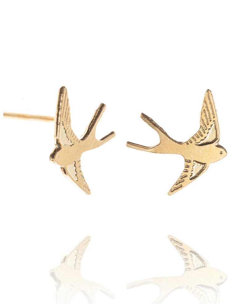 Gold Plated Swallow Stud Earrings