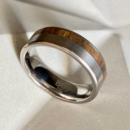 Flat Titanium Ring With Off-Centre Wood Inlay
