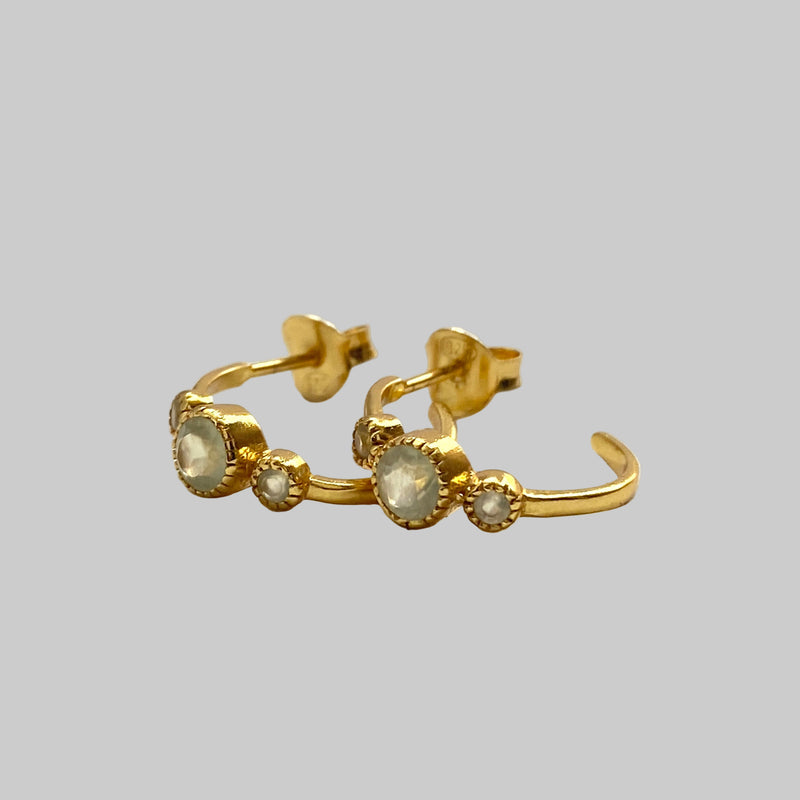 Three Stone Stud Hoop Earrings