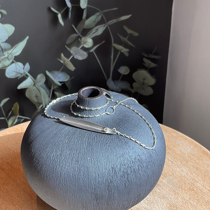 Horizontal Barley Leaf With Diamond Pendant