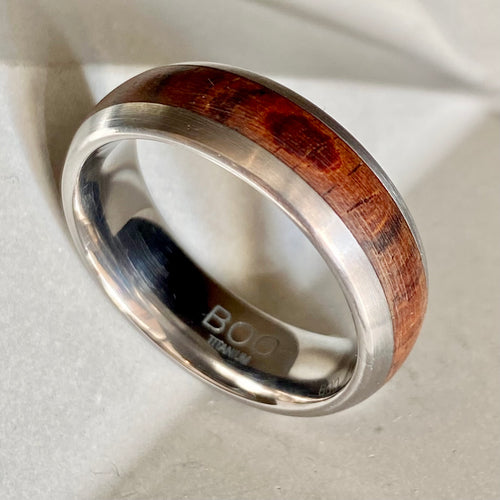 Domed Titanium Ring With Wood Inlay