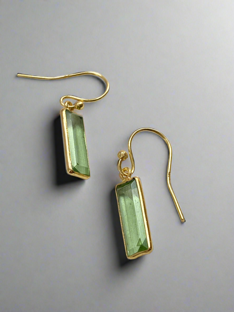 Green Amethyst Rectangle Drop Earrings
