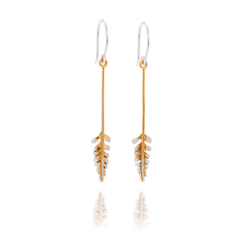Tiny Fern Long Stem Gold Ombré Earrings