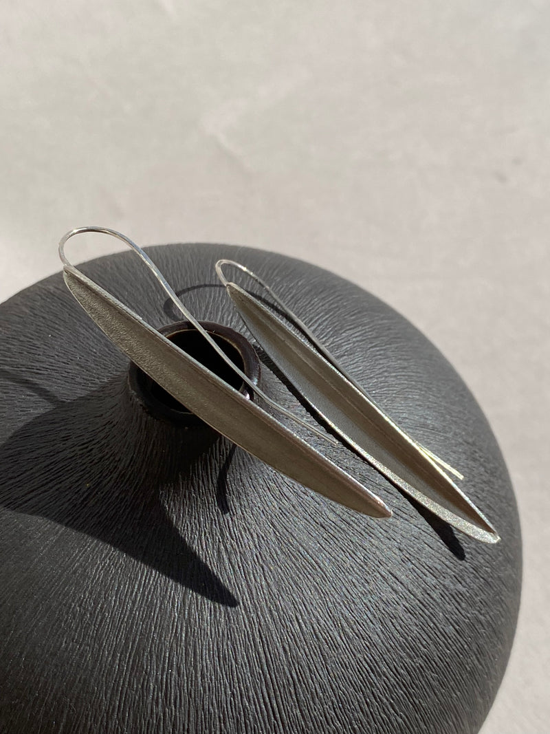 (Copy) Large Silver Barley Leaf Hook Earrings