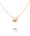 Gold Plated Tiny Butterfly Necklace With Pink Flower