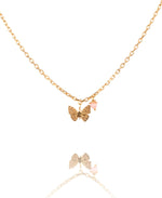 Gold Plated Tiny Butterfly Necklace With Pink Flower