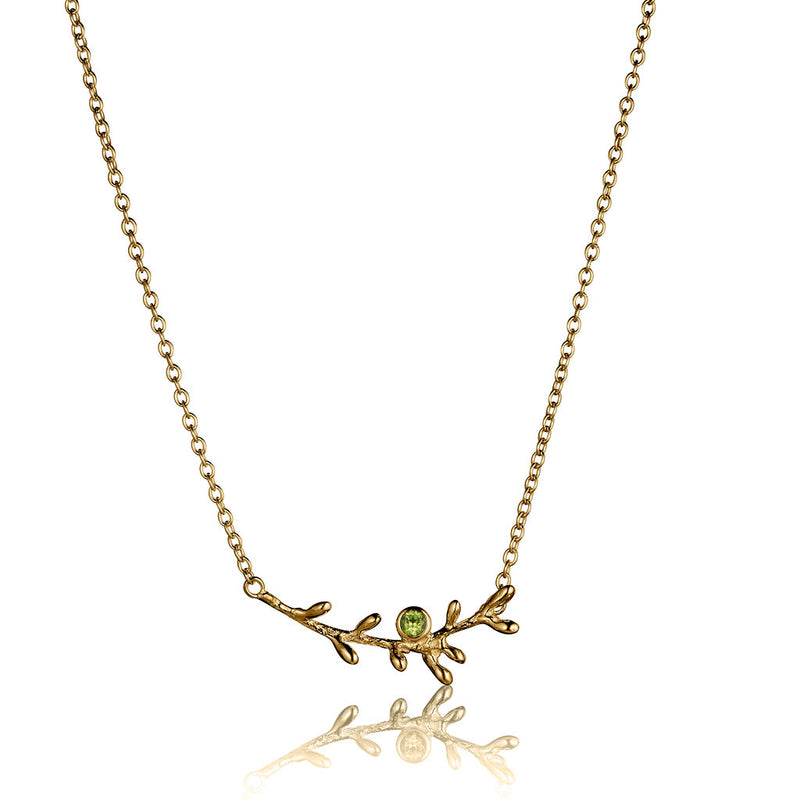 Coral Bar Gold Necklace With Peridot Stone