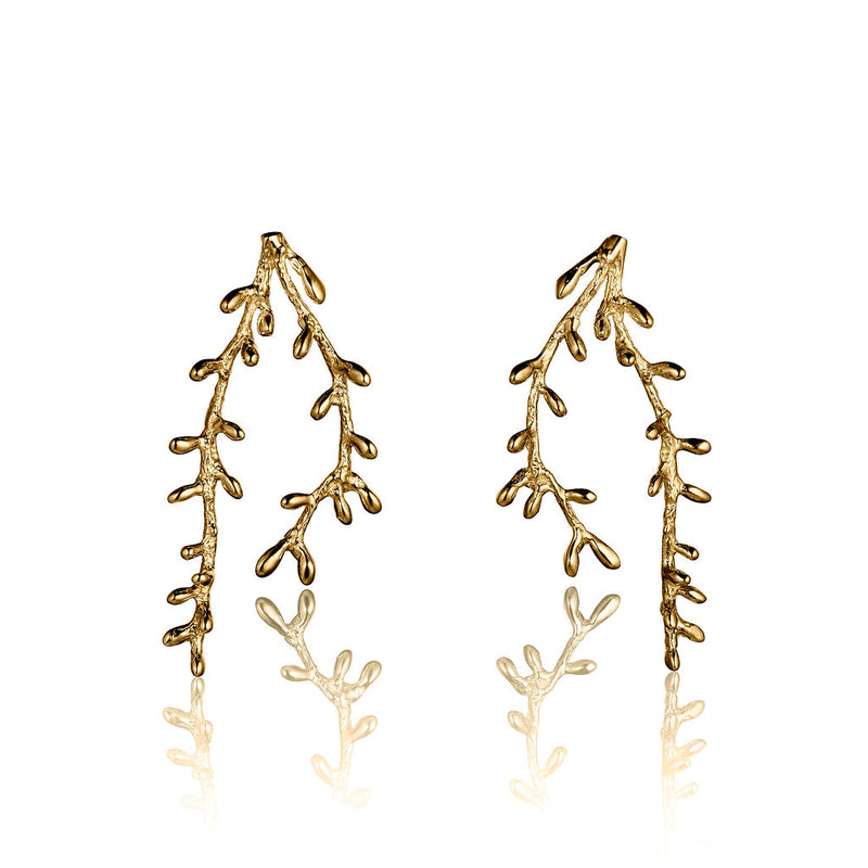 Coral Drop Gold Statement Earrings