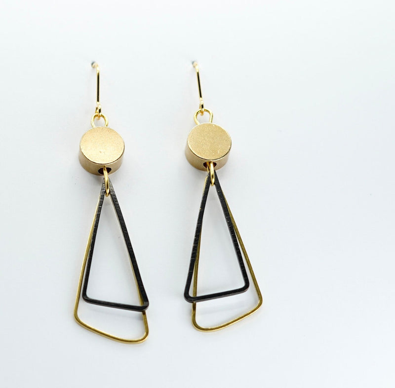 Black + Brass Triangle Drop Earrings
