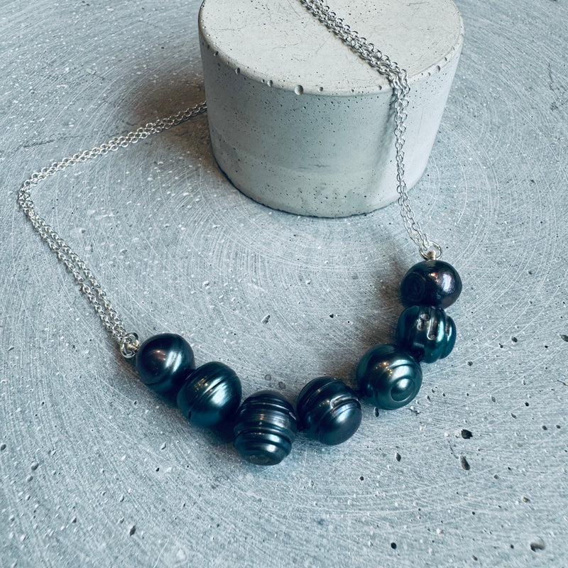Peacock pearl double chain necklace