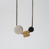 Silver Disc + Brass Square + Black Disc Necklace