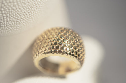 Dotty Textured Solid Gold Statement Ring