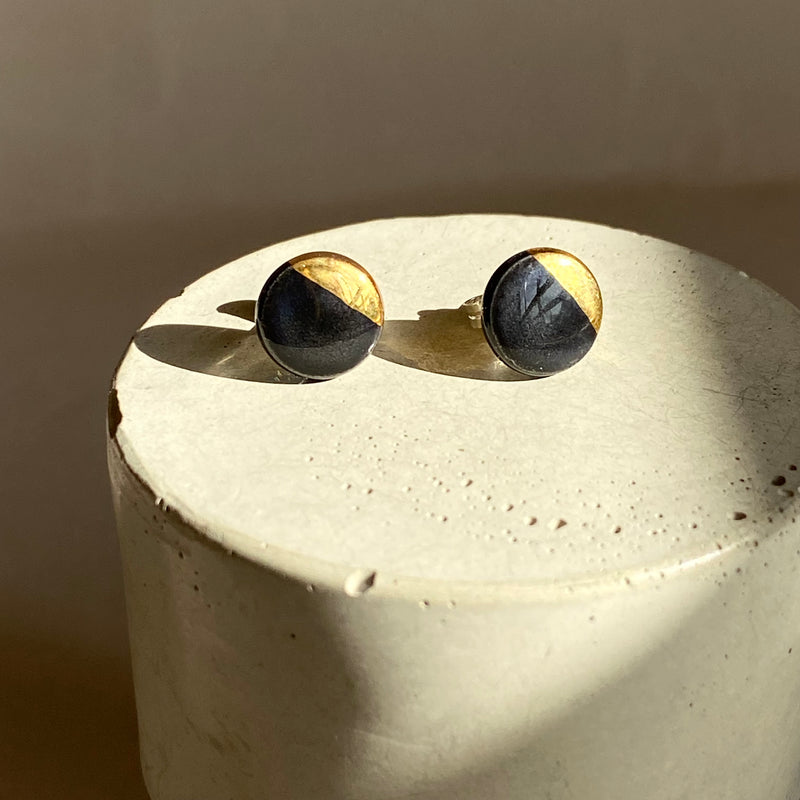 Black And Gold Circle Ceramic Studs