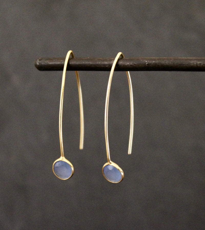 Gold And Gemstone Long Hoop Earrings