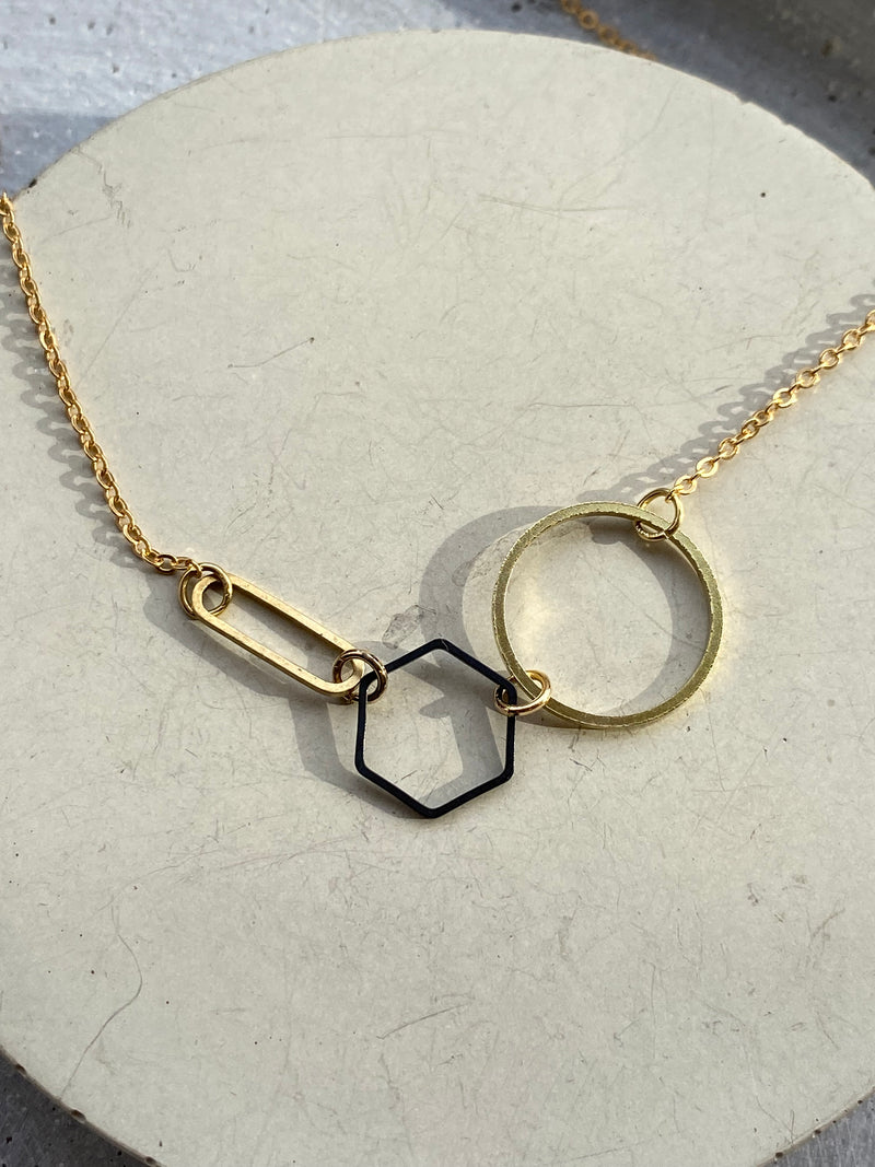 Black + Brass Triple Geometric Necklace