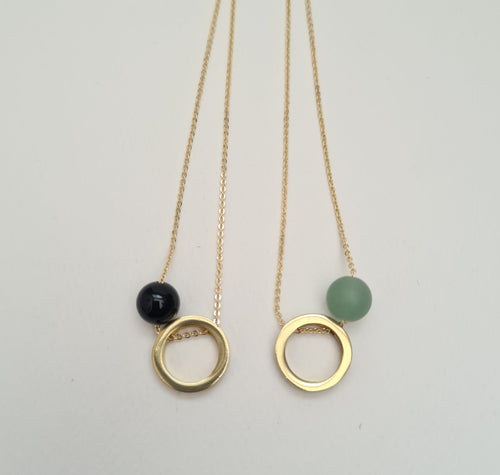 Brass Circle And Onyx Necklace