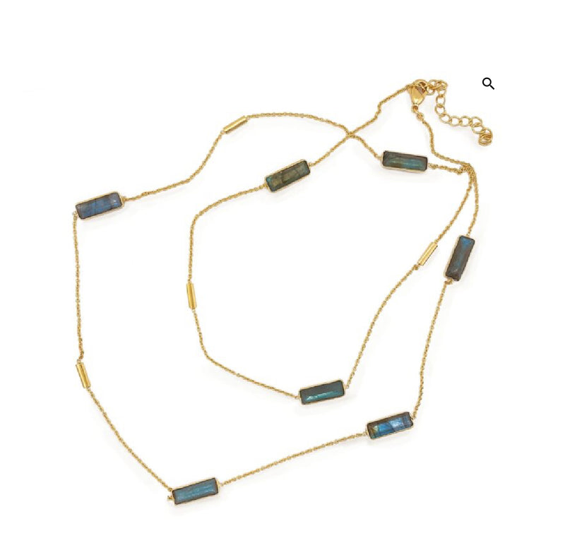 MADISON AVENUE LABRADORITE BAGUETTE AND CHAIN LONG NECKLACE