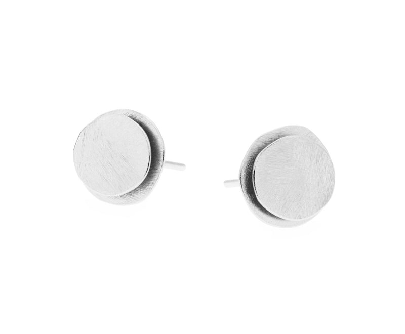 Double Disc Oval Silver Studs