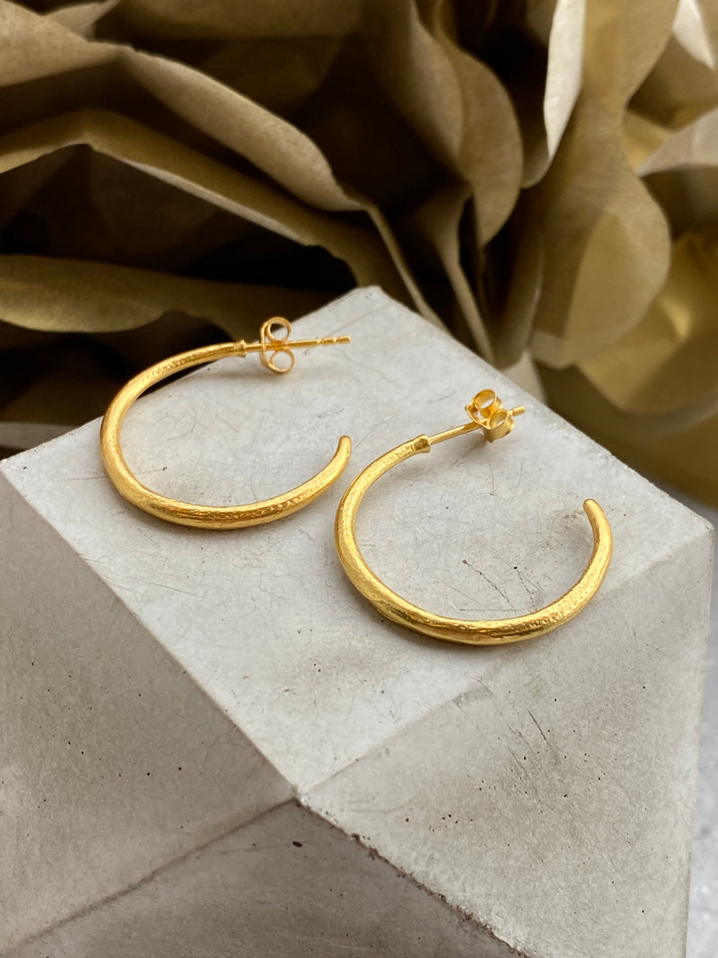 Small Brushed Gold Tapered Hoops