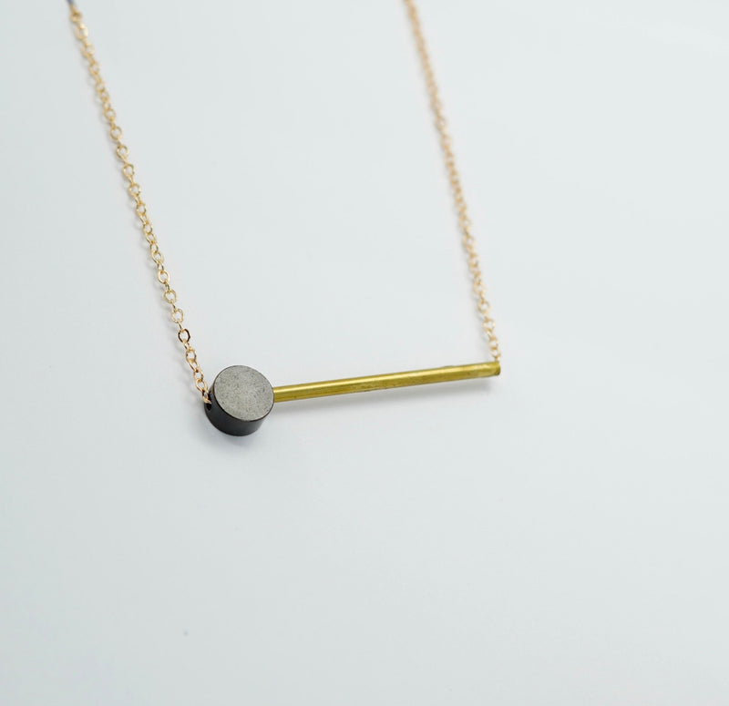 Black Bead And Brass Tube Necklace