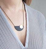 Black Crescent And Brass Disc Necklace
