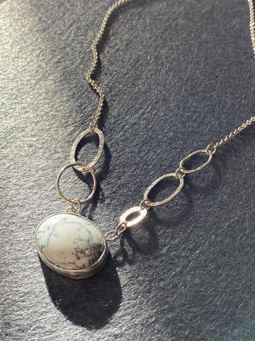 Oval White Howlite Stone Silver Necklace