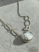 Oval White Howlite Stone Silver Necklace