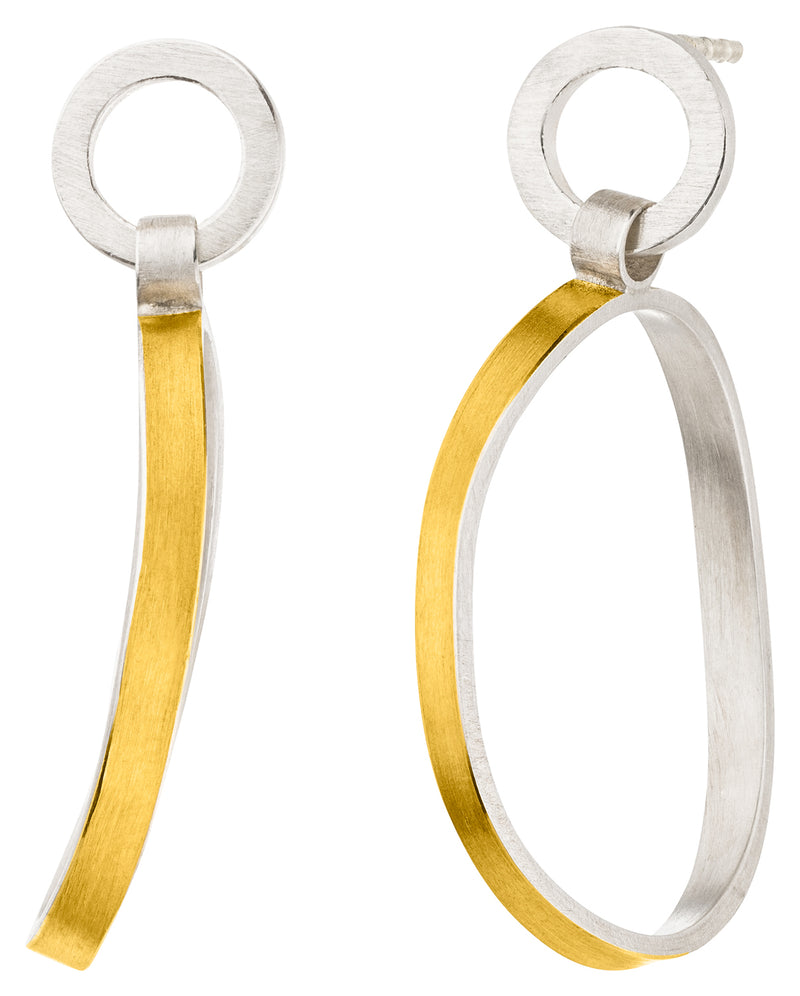 Silver And Gold Oval Drop Earrings