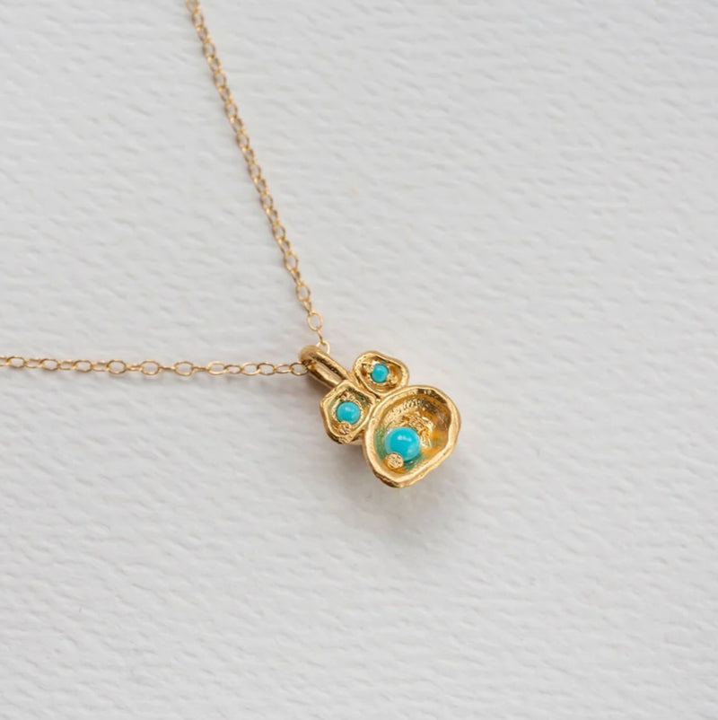 TURQUOISE AND GOLD VERMEIL PENDANT DROP NECKLACE
