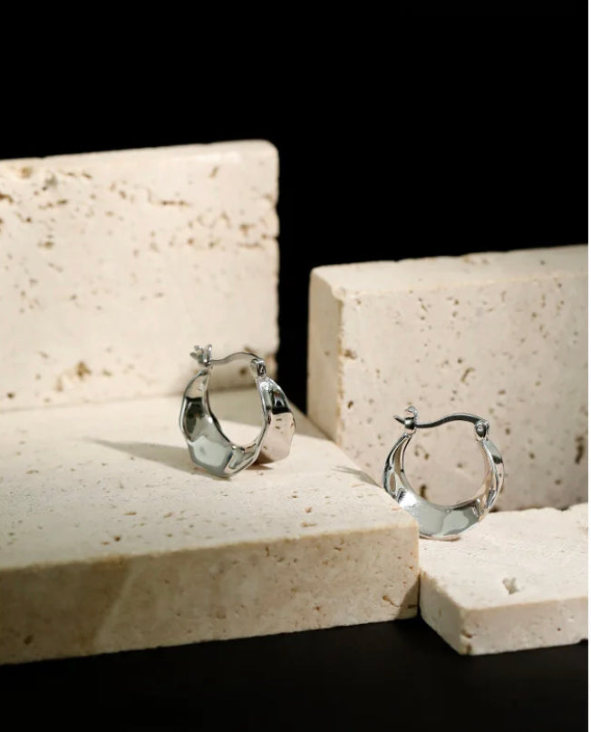 Shiny organic silver earrings