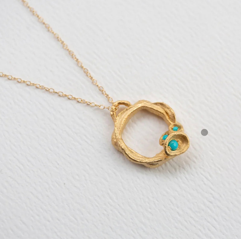 LARGE TURQUOISE AND GOLD VERMEIL ETERNITY NECKLACE