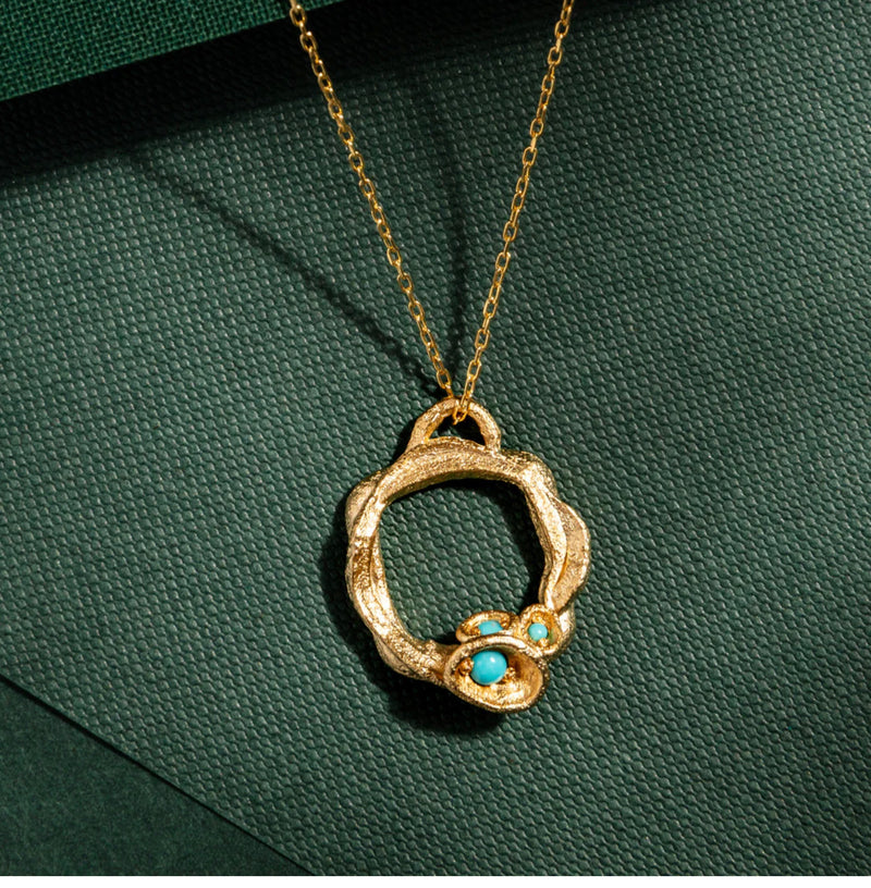 LARGE TURQUOISE AND GOLD VERMEIL ETERNITY NECKLACE