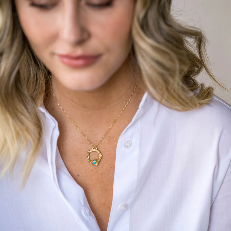 LARGE TURQUOISE AND GOLD VERMEIL ETERNITY NECKLACE