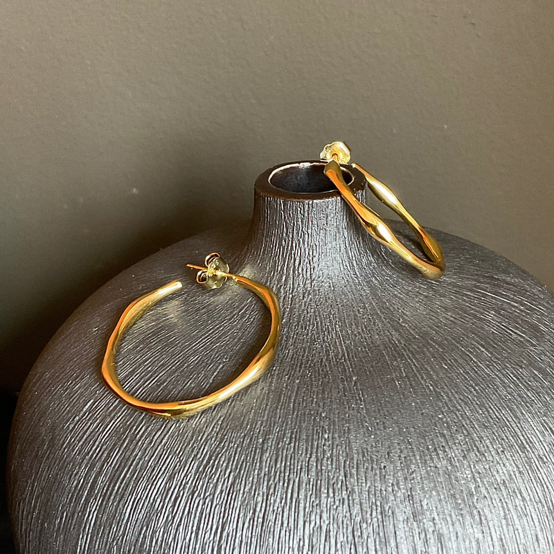 Gold organic solid hoop earrings
