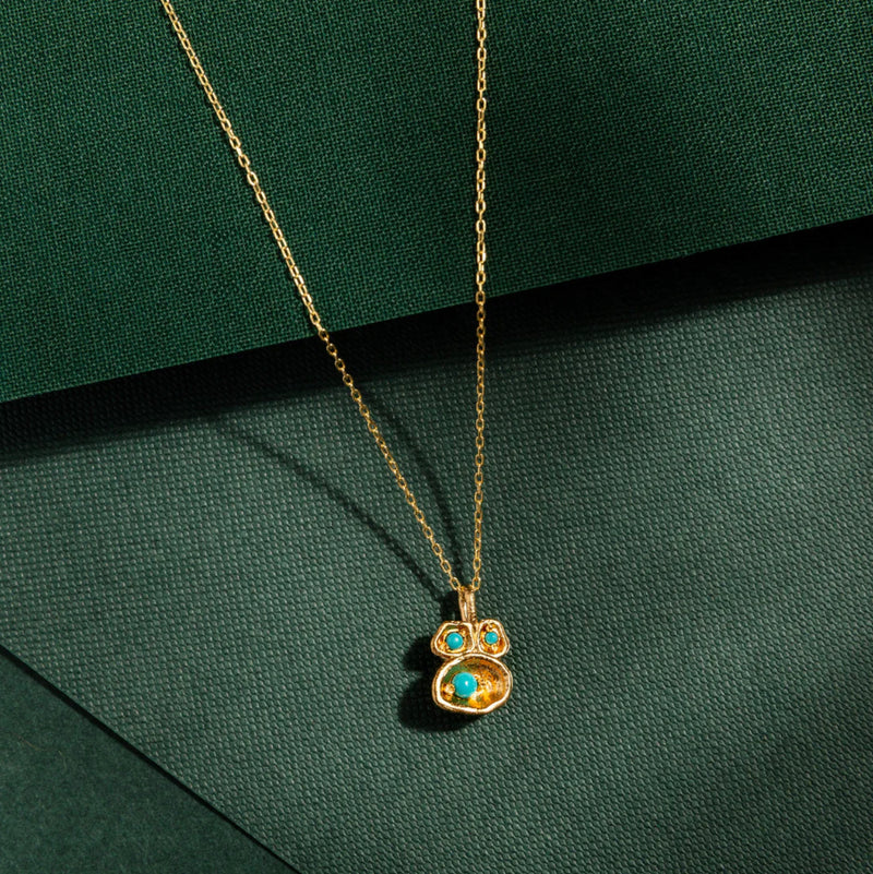 TURQUOISE AND GOLD VERMEIL PENDANT DROP NECKLACE